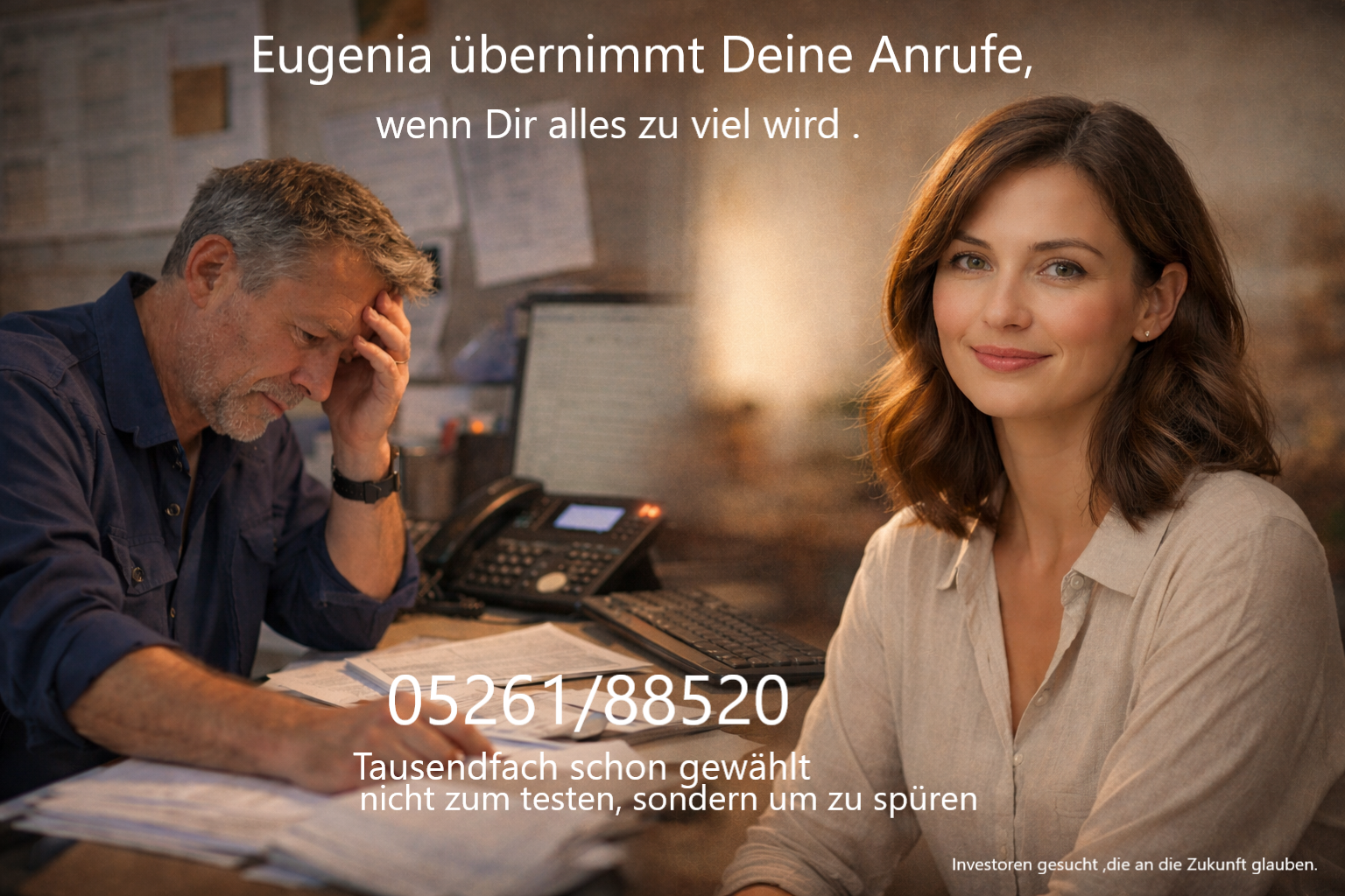 Eugenia übernimmt Ihre Anrufe, wenn Ihnen alles zu viel wird.